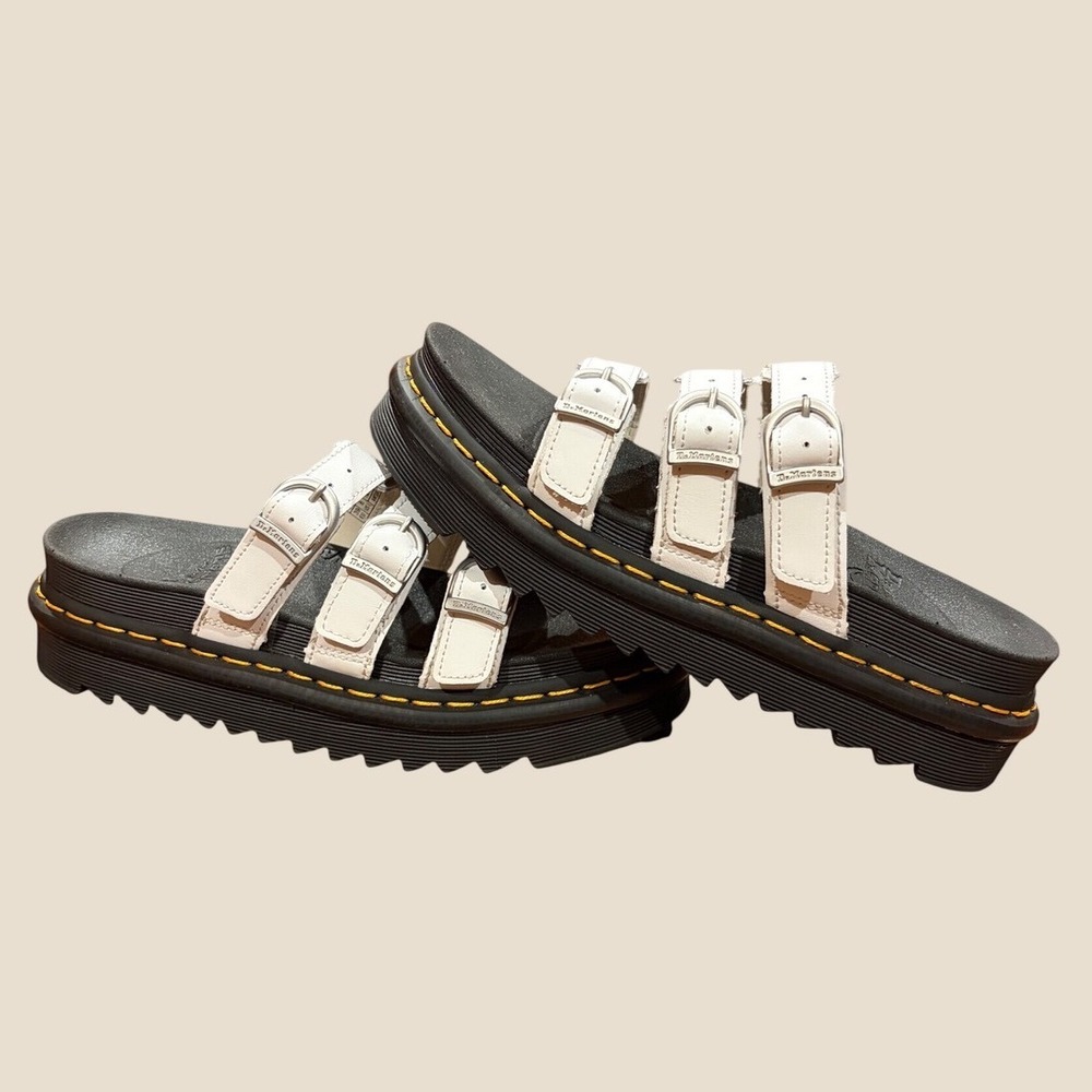 Dr. Martens Blaire Slide White Hydro Leather Platform Sandals US 8 EU 39